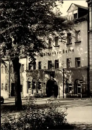 Ak Scheibenberg Erzgebirge, Hotel Sächsischer Hof, Straßenpartie, Eingang