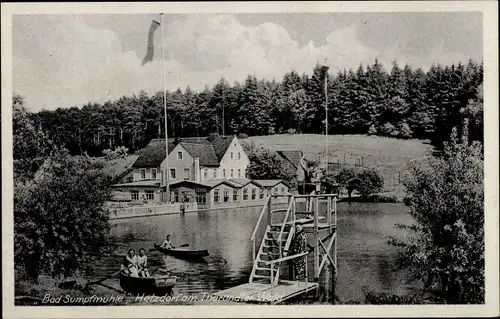 Ak Hetzdorf Halsbrücke in Sachsen, Tharandter Wald, Bad Sumpfmühle, Ruderboot