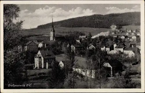 Ak Großpostwitz in Sachsen, Ortsansicht, Kirchturm