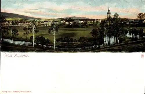 Ak Großpostwitz in Sachsen, Panorama mit Fluss