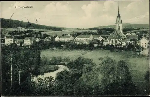 Ak Großpostwitz in Sachsen, Ortsansicht, Kirche