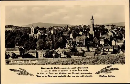 Ak Eibenstock im Erzgebirge Sachsen, Ortsansicht mit Kirche, Gedicht von Stephan Dietrich