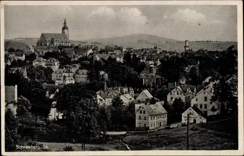 Ak Schneeberg im Erzgebirge, Ortsansicht mit Kirche