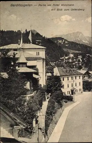 Ak Berchtesgaden in Oberbayern, Hotel Watzmann mit Blick zum Untersberg