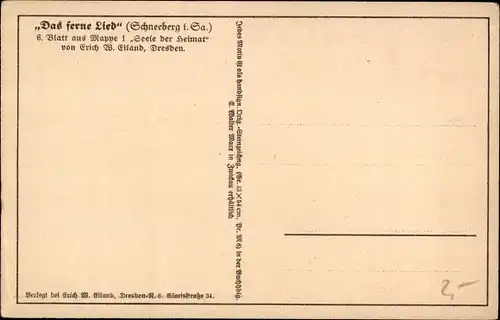 Künstler Ak Eiland, Erich, Schneeberg im Erzgebirge, Das ferne Lied