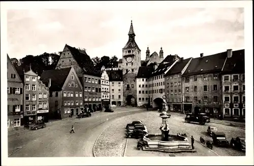 Ak Landsberg am Lech Oberbayern, Hauptplatz, Schmalzturm und Marienbrunnen