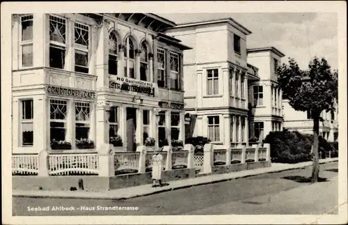 Ak Ostseebad Ahlbeck Heringsdorf Usedom, HO Gaststätte Strandterrasse, Außenansicht