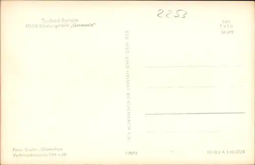 Ak Ostseebad Bansin Heringsdorf auf Usedom, FDGB Ferienheim Germania
