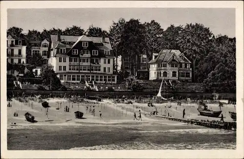 Ak Ostseebad Bansin Heringsdorf auf Usedom, Strand mit Blick auf Erholungsheime