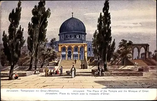 Künstler Ak Perlberg, F., Jerusalem Israel, Omarmoschee, Tempelplatz