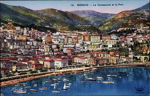 Ak La Condamine Monaco, Panorama et le Port