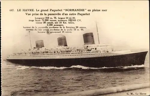 Ak Dampfer, Dampfschiff, Le grand Paquebot Normandie, CGT French Line