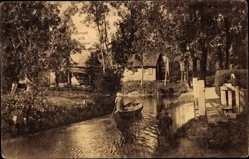 Ak Giethoorn Overijssel Niederlande, Flusspartie, Ruderboot, Häuser