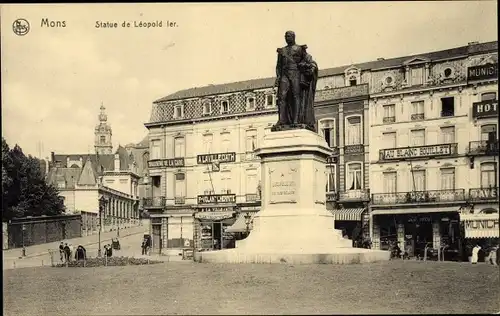 Ak Mons Wallonien Hennegau, Statue de Lépold ler
