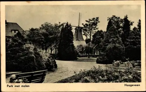 Ak Hoogeveen Drenthe, Park met molen