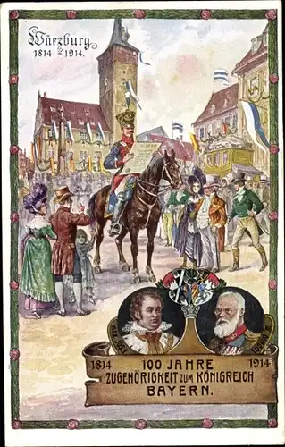 Ganzsachen Ak Würzburg am Main Unterfranken, 100 Jahre Zugehörigkeit zum Königreich Bayern 1914