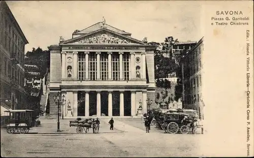 Ak Savona Liguria, Piazza G. Garibaldi , Teatro Chiabrera