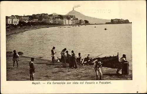 Ak Napoli Neapel Campania, Via Caracciolo con vista del Vesuvio e Pescatori