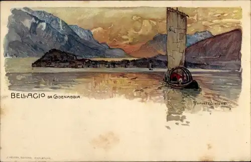 Künstler Ak Wielandt, Manuel, Cadenabbia Lago di Como Lombardia Italien, Landschaft, Boot