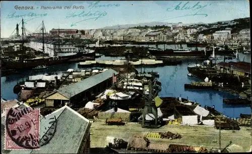 Ak Genova Genua Liguria, Panorama del Porto