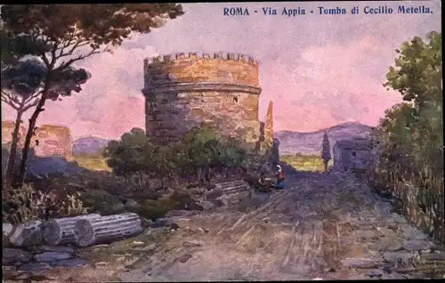 Künstler Ak Roma Rom Lazio, Via Appia, Tomba di Cecilio Metella