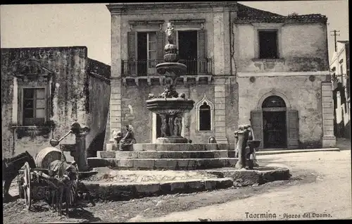 Ak Taormina Sicilia, Piazza del Duomo, Brunnen