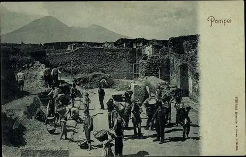 Ak Pompei Campania, Ausgrabungen, Arbeiter