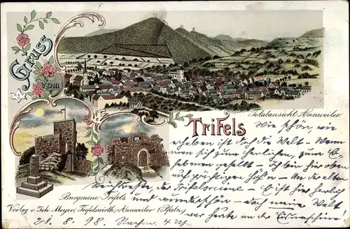 Litho Annweiler am Trifels, Panorama, Burgruine Trifels