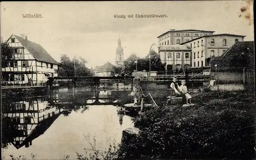 Ak Willstätt in Baden, Kinzig mit Elektrizitätswerk, Kinder