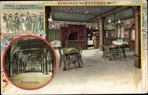 Ak Konstanz am Bodensee, Inselhotel, Speisesaal, Fresko