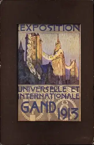 Ak Weltausstellung in Gand 1913, Stadt im Festschmuck, Kirchturm