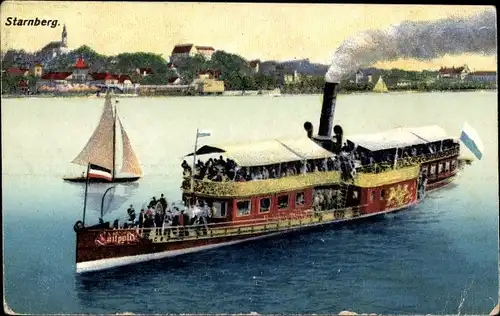Ak Salondampfer Luitpold, Starnberger See, Segelboot
