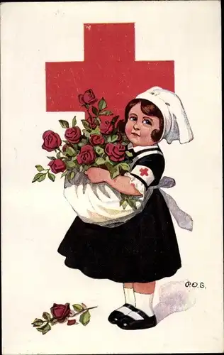 Künstler Ak Engelhard, P.O.E., Rotes Kreuz, Rosen, Krankenschwester