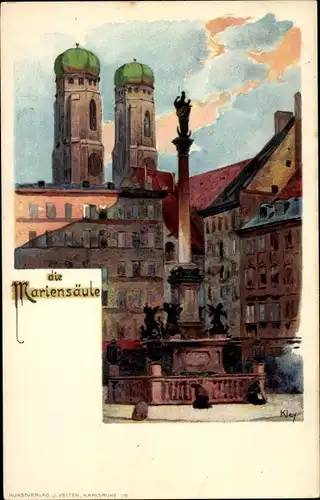 Künstler Litho Kley, Heinrich, München, Mariensäule, Frauenkirche