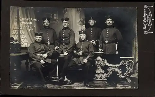Kabinett Foto Dieuze Moselle, Deutsche Soldaten in Uniformen, Reserveübung 1913