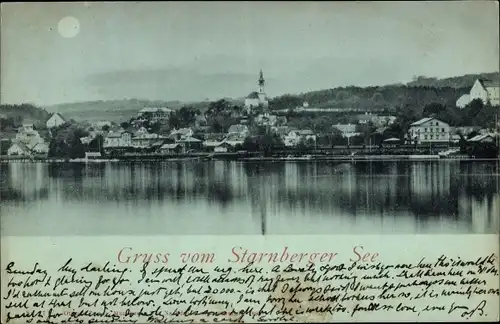 Mondschein Ak Blick auf eine Ortschaft am Starnberger See