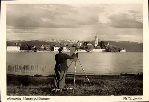 Ak Wasserburg am Bodensee Schwaben, Blick auf den Ort. Maler