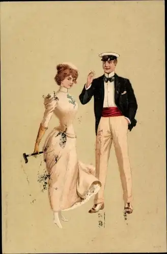 Litho Liebespaar, Spiel, Rauchender Mann, Zigarette