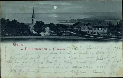 Mondschein Ak Hüttenkirchen Hittenkirchen Bernau am Chiemsee, Blick auf den Ort