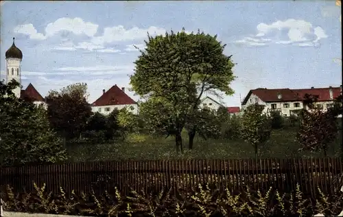 Ak Pöcking am Starnberger See Oberbayern, Ortsansicht, Turm, Wohnhäuser