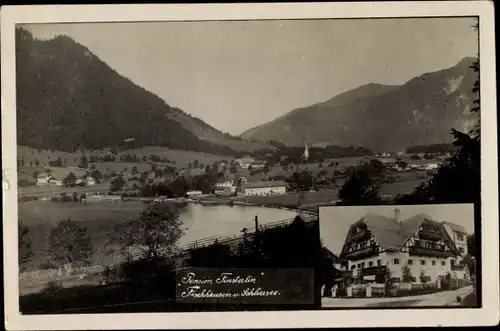 Ak Fischhausen Schliersee in Oberbayern, Pension Finsterlin, Panorama vom Ort