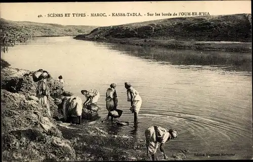 Ak Kasbah Kasba Tadla Marokko, Scenes et types, Sur le bords de l'Oum-Er-R'bia