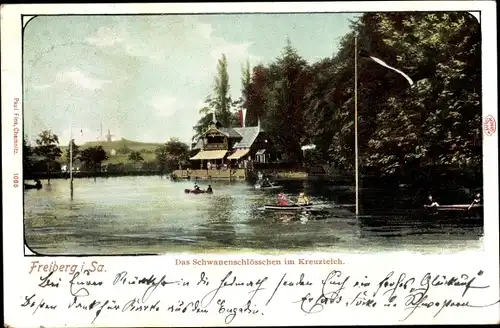Ak Freiberg in Sachsen, Schwanenschlösschen im Kreuzteich
