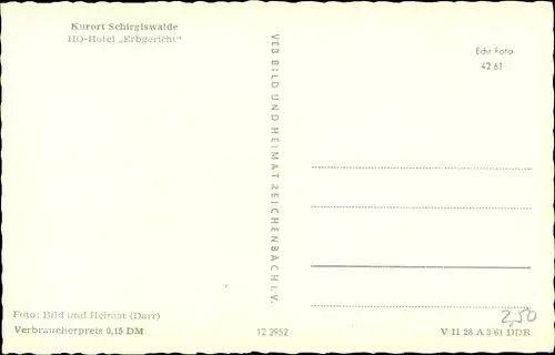 Ak Schirgiswalde in der Lausitz, HO-Hotel Erbgericht