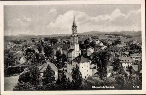 Ak Eibenstock im Erzgebirge Sachsen, Ortsansicht mit Kirche