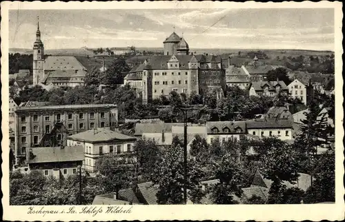 Ak Zschopau im Erzgebirge Sachsen, Blick über die Stadt, Schloss Wildeck, Kirche