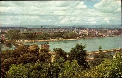 Ak Koblenz am Rhein, Gesamtansicht mit Pfaffendorfer Brücke