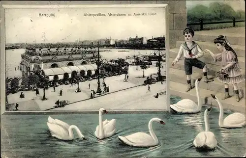 Ak Hamburg Mitte Altstadt, Alsterpavillon, Alsterdamm, Amerika Linie