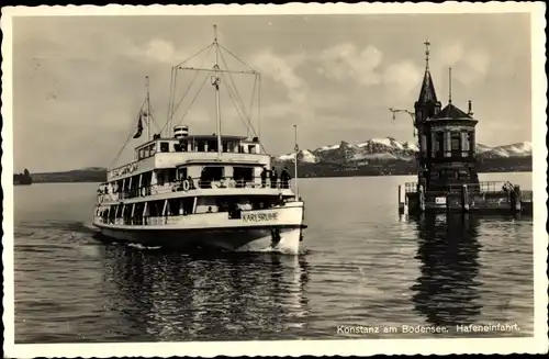 Ak Konstanz am Bodensee, Hafeneinfahrt, Dampfer Karlsruhe