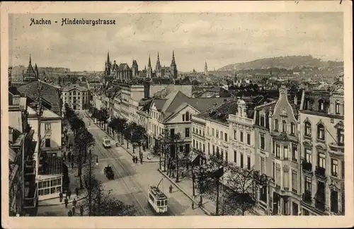 Ak Aachen in Nordrhein Westfalen, Hindenburgstraße, Straßenbahn, Panorama vom Ort